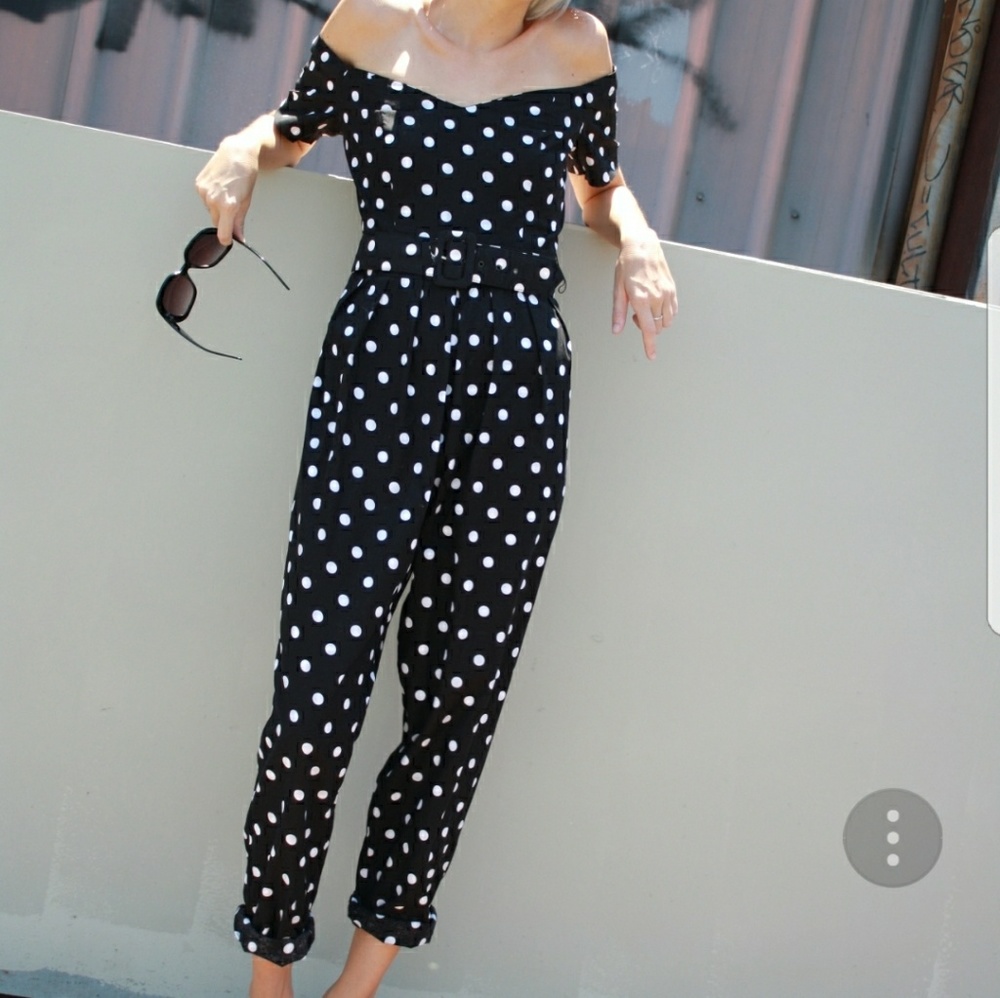 ISO  navy and white polka dot jumpsuit